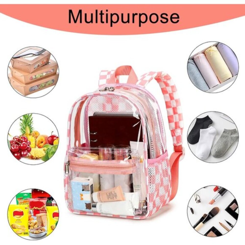 New Beautiful Pink White Clear Small Backpack for Girls, Women's (12x12x6) - Picture 6 of 9